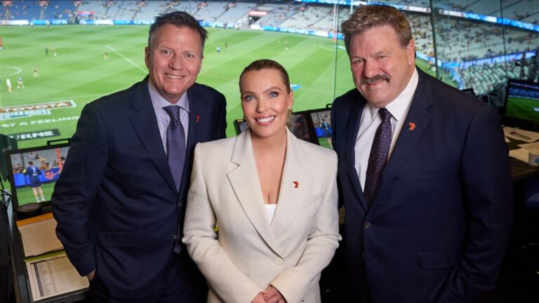 James Brayshaw, Abbey Holmes and Brian Taylor at the MCG