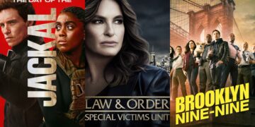 The Day of the Jackal, Law and Order SVU and Brooklyn Nine-Nine key art for the BINGE NBCUniversal deal