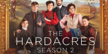 The Hardacre family in the official artwork for The Hardacres season two on BritBox.