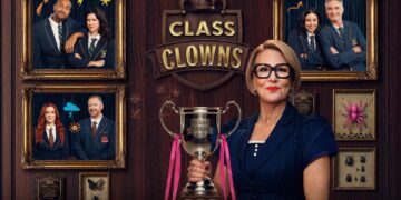 Julia Morris and the Class Clowns comedy cast in ABC publicity artwork