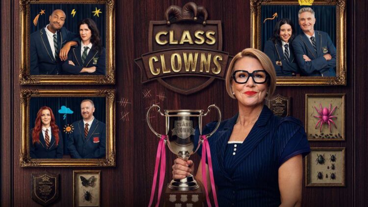 Julia Morris and the Class Clowns comedy cast in ABC publicity artwork