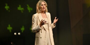 Caitlin O'Meara speaking at the Foxtel Media 2027 Upfront event