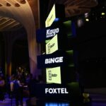 Kayo Sports BINGE DAZN and Foxtel signage at the Foxtel Media 2027 Upfront event