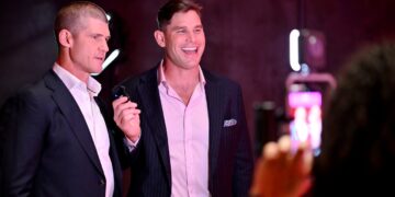 Jonathon Brown and Tom Hawkins at the Foxtel Media 2027 Upfront event