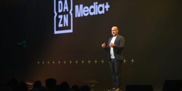 Mark Frain speaking at the Foxtel Media 2027 Upfront event