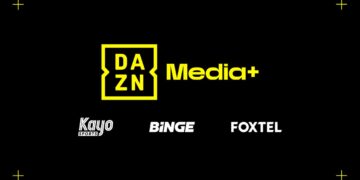 DAZN Media+ logo with Kayo Sports BINGE and Foxtel branding