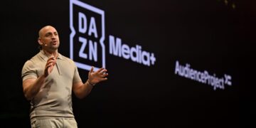Nev Hasan speaking at the Foxtel Media 2027 Upfront event