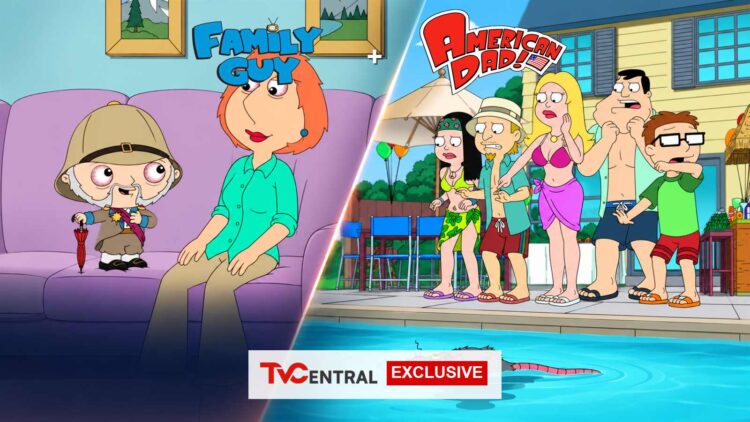 Family Guy and American Dad official title logos blended into TV Central exclusive artwork for their Channel 7 return