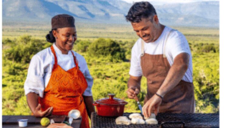 Warren Mendes cooking outdoors in South Africa for Food Trail South Africa Season 4