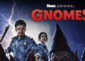Asa Butterfield and Megan Smart surrounded by killer garden gnomes in Gnomes on Stan