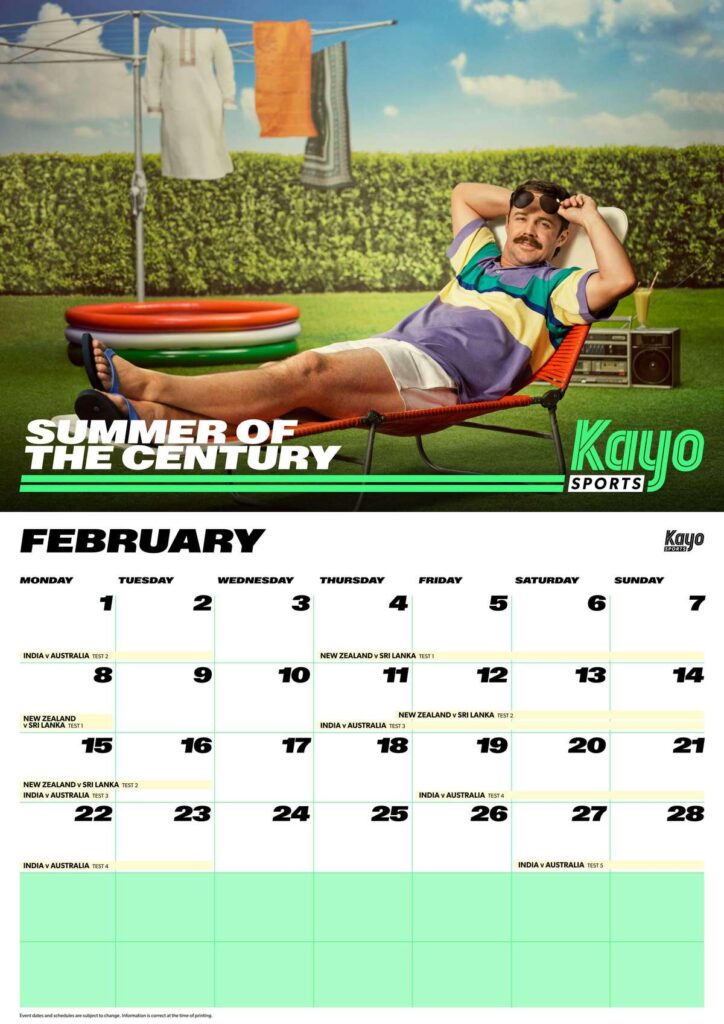 Kayo Sports Travis Head cricket calendar for February 2027