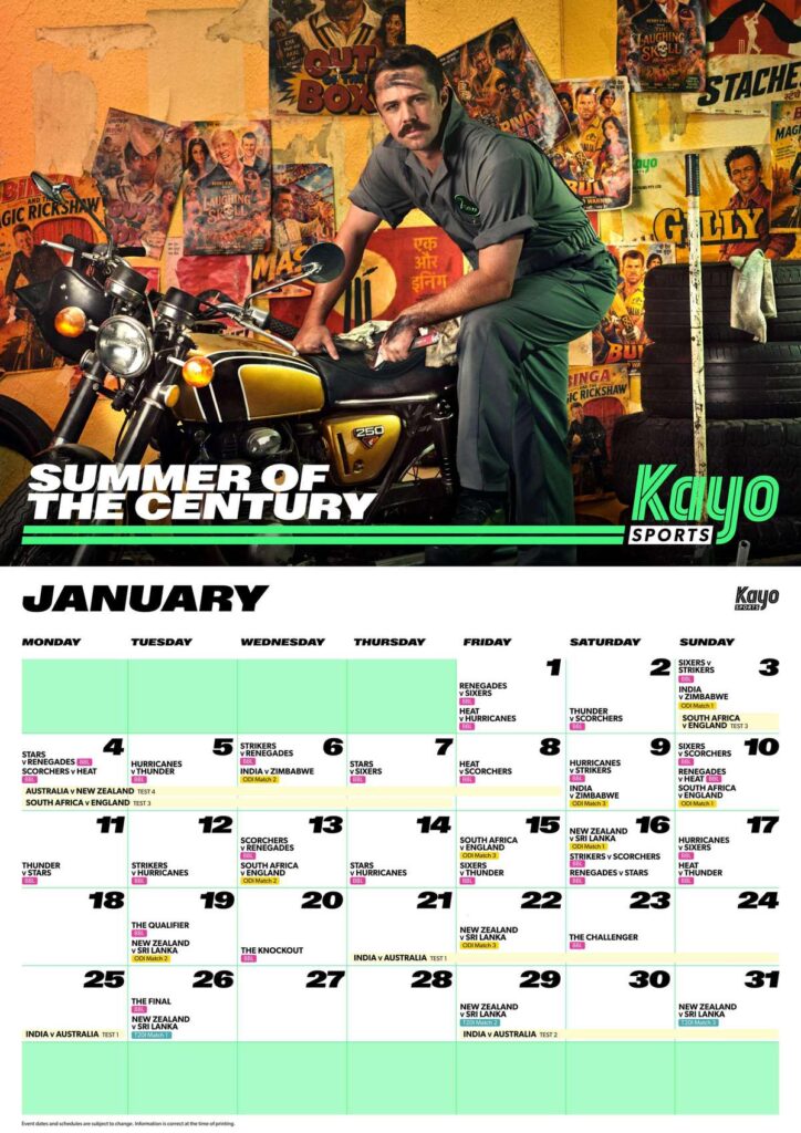 Kayo Sports Travis Head cricket calendar for January 2027