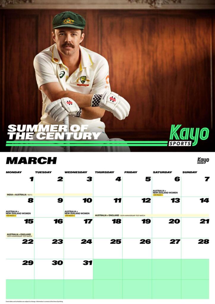 Kayo Sports Travis Head cricket calendar for March 2027
