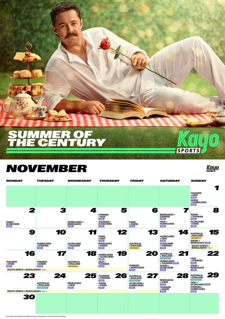 Kayo Sports Travis Head cricket calendar for November 2026