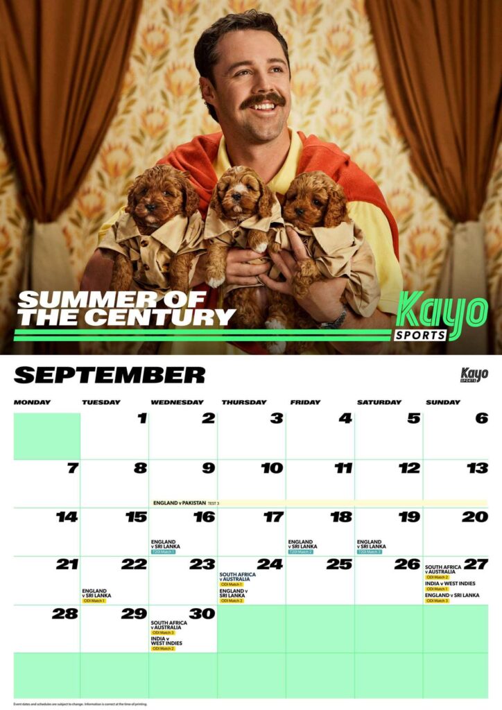 Kayo Sports Travis Head cricket calendar for September 2026