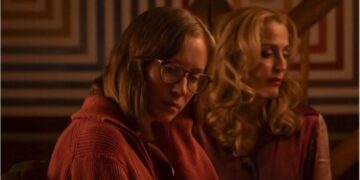 Hannah Einbinder and Gillian Anderson in Teenage Sex and Death at Camp Miasma