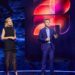 Ally Langdon and Todd Woodbridge on stage at Nine's 2027 Upfront