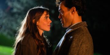 Bella Maclean as Taggie O'Hara and Alex Hassell as Rupert Campbell-Black in Rivals Season 2 on Disney+