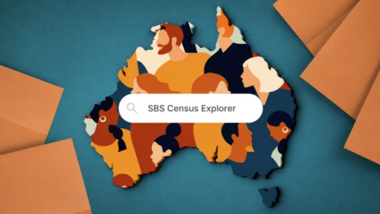 SBS Census Explorer artwork showing Australia and community illustrations