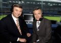 Dennis Cometti and Bruce McAvaney at an AFL commentary desk
