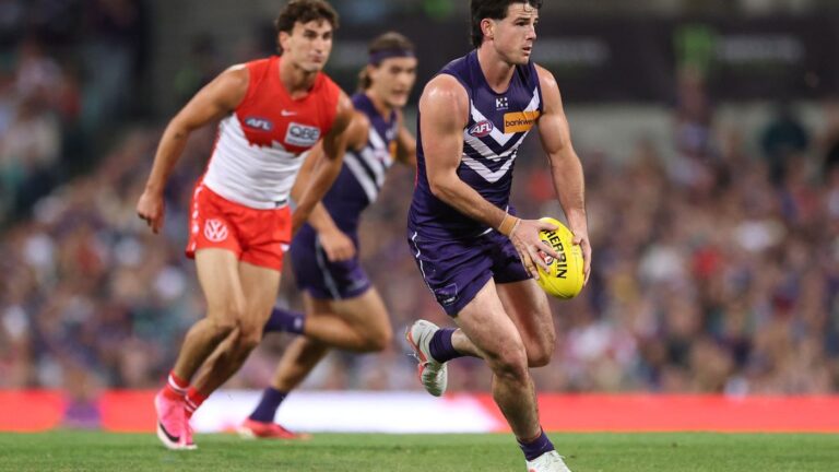 Fremantle Dockers player in possession against the Sydney Swans during the AFL finals