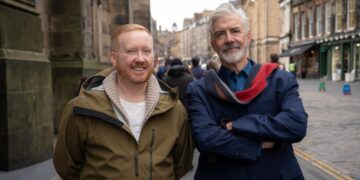 Shaun Micallef and Luke McGregor in Origin Odyssey on SBS.