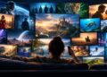 October 2026 streaming guides shown as a viewer facing a wall of streaming screens