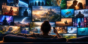 October 2026 streaming guides shown as a viewer facing a wall of streaming screens