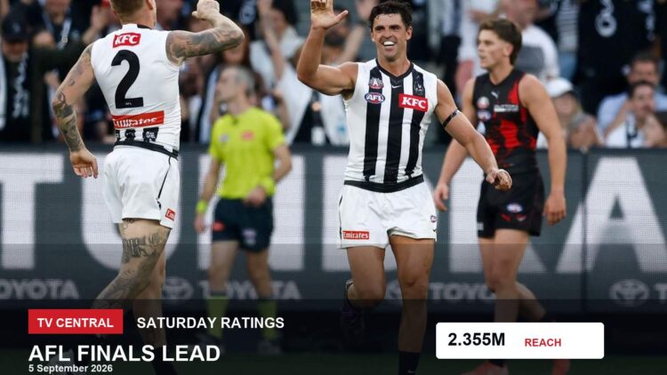 TV ratings image for Saturday 5 September 2026 featuring AFL action with Saturday ratings overlay.