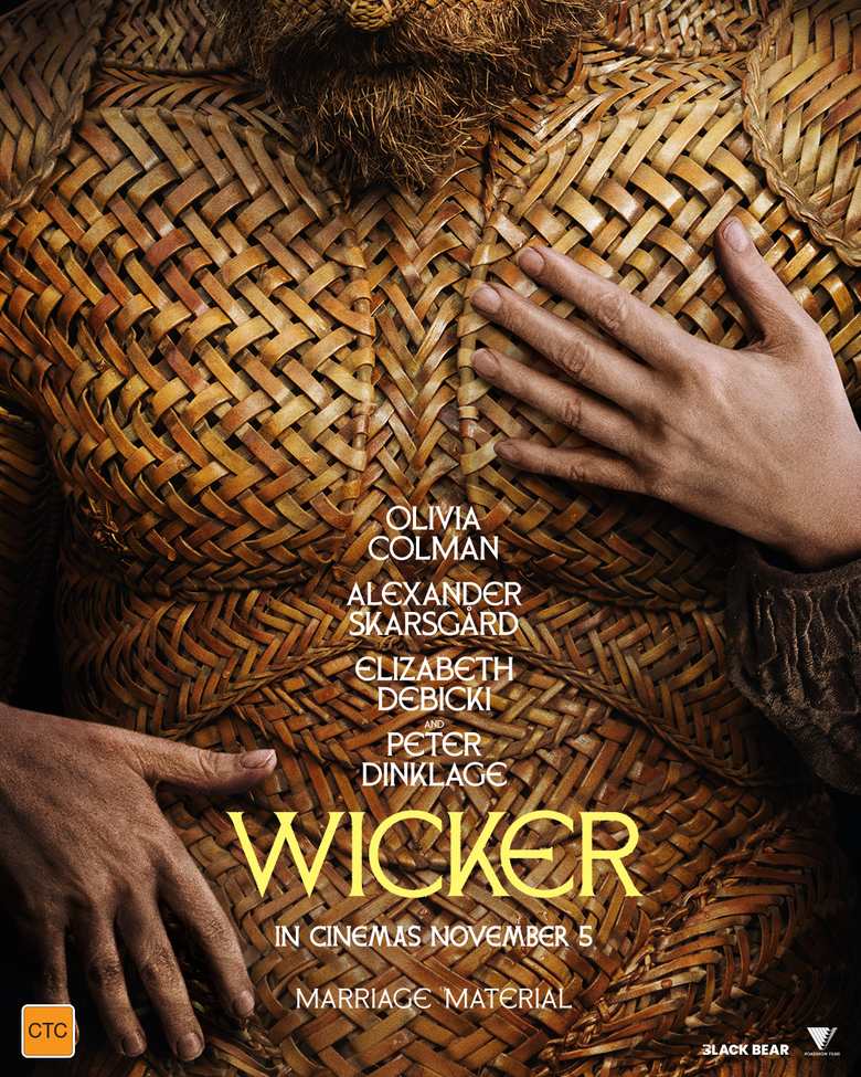 Wicker key art with Olivia Colman, Alexander Skarsgard and Peter Dinklage