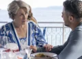 Joe Mottram speaks with Elena at an Italian seaside restaurant