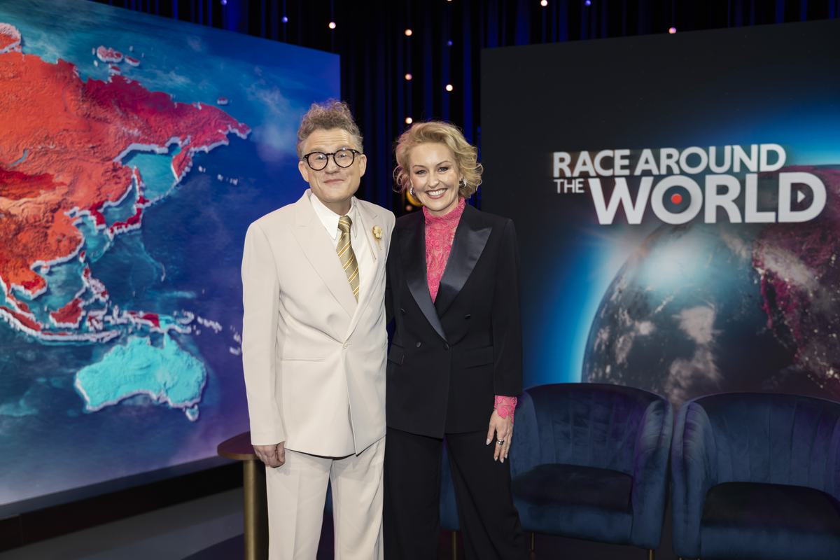 Zan Rowe and John Safran at the Race Around the World studio