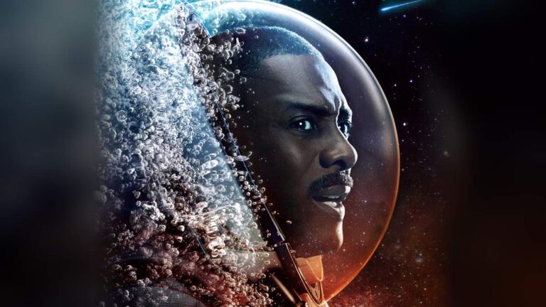 Idris Elba as an astronaut surrounded by space and water in Above the Below
