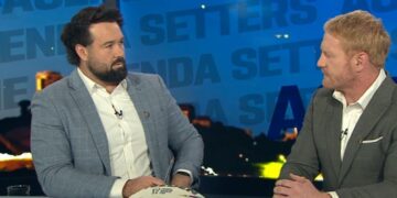 Aaron Woods and James Graham on the desk of The Agenda Setters Rugby League on Channel 7