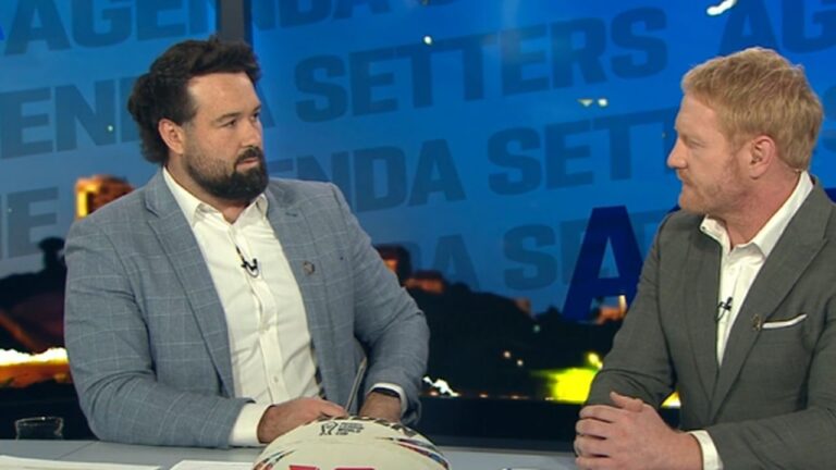 Aaron Woods and James Graham on the desk of The Agenda Setters Rugby League on Channel 7