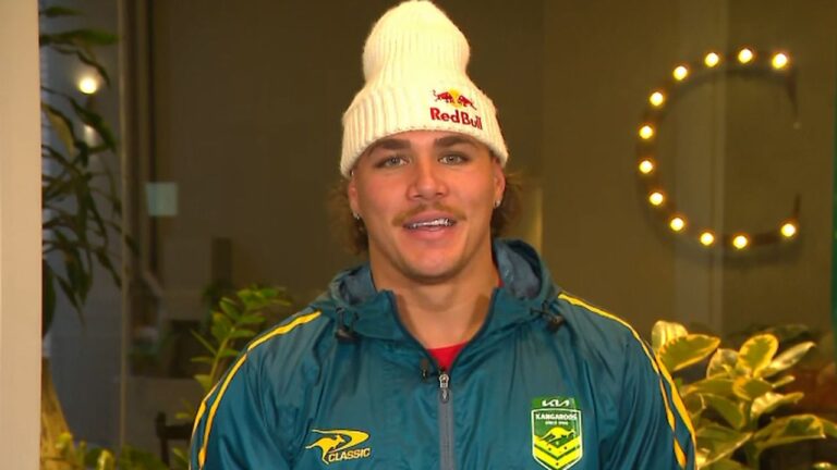 Reece Walsh in a Kangaroos jacket joining The Agenda Setters Rugby League live on Channel 7