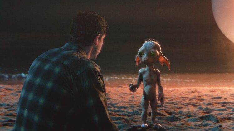 Petey and Allen face each other on a moonlit beach