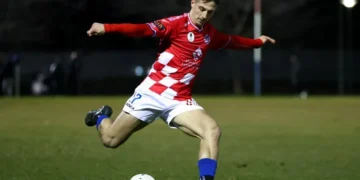 Footballer striking a ball in Australian Championship 2026 coverage