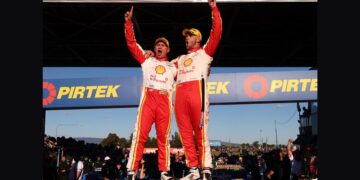Brodie Kostecki and Todd Hazelwood celebrate winning the 2026 Bathurst 1000