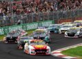Supercars racing at Mount Panorama during the Bathurst 1000