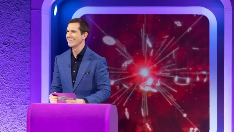 Jimmy Carr at the Big Fat Quiz lectern