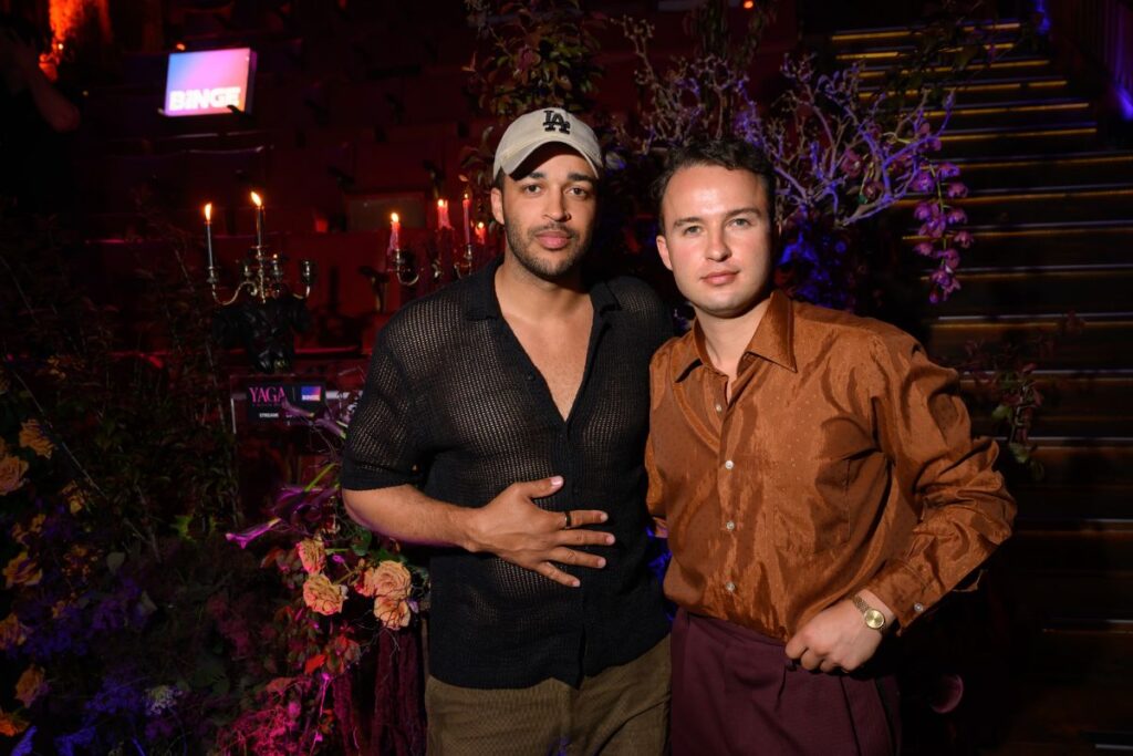 Ezekiel Simat and Mojean Aria arrive at BINGE’s event at the Theatre Royale