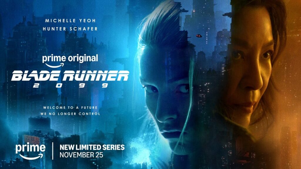 Blade Runner 2099 official teaser key art featuring Hunter Schafer and Michelle Yeoh