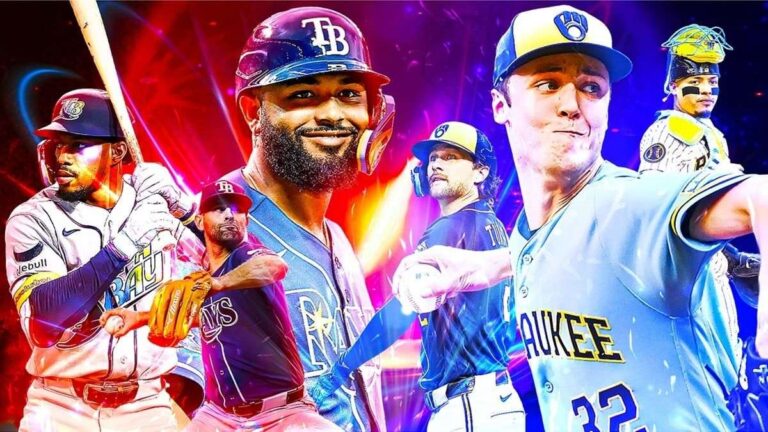 Tampa Bay Rays and Milwaukee Brewers players in ESPN World Series artwork
