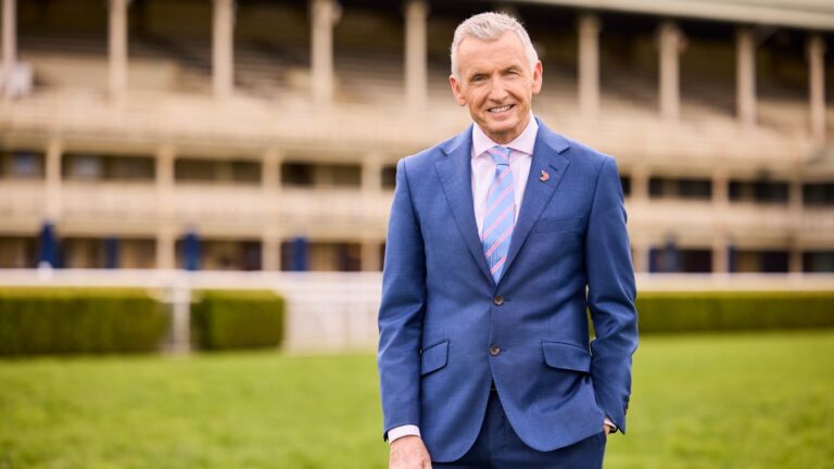 Bruce McAvaney at the racecourse ahead of Channel 7 coverage of The Everest and Caulfield Cup