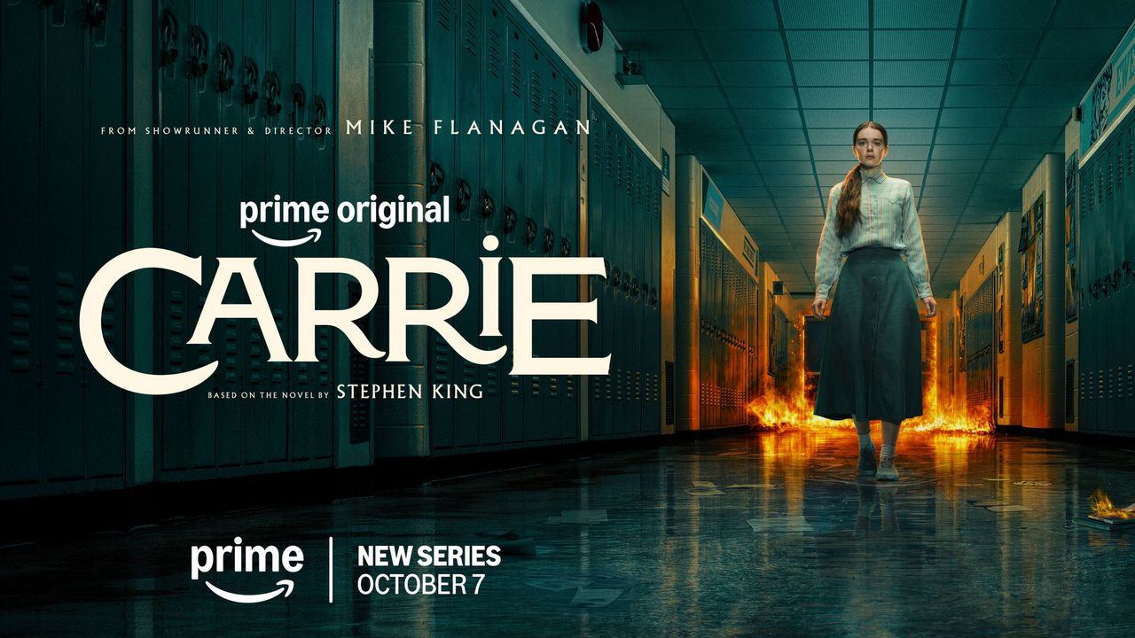 Official Prime Video Carrie key art with Summer H Howell in a school corridor