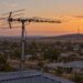 Illustrative television aerial overlooking a regional Australian town at sunset