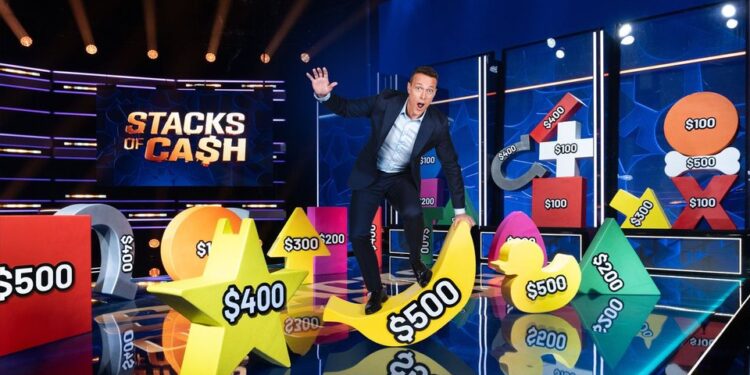 Matt Shirvington on the Stacks of Cash set, part of Channel 7's 2027 slate