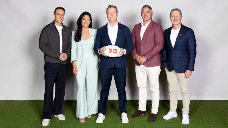 Matt Shirvington, Mel McLaughlin, Andrew Voss, Corey Parker and Matt White for Channel 7 Rugby League World Cup coverage