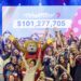 Telethon children, stars and supporters celebrate on stage in front of the record $101,277,705 Channel 7 Telethon 2026 total